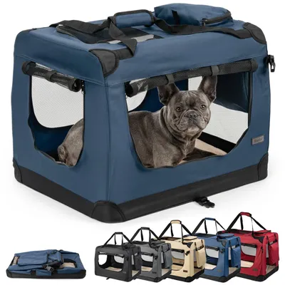 Produktbild von lionto Hundetransportbox, Faltbar, für Reise & Auto, 70x52x50 cm, Blau