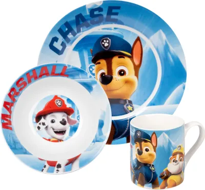 Image de Paw Patrol Set de petit déjeuner pour enfants - Set de vaisselle 3 pièces Assiette, bol & tasse en porcelaine