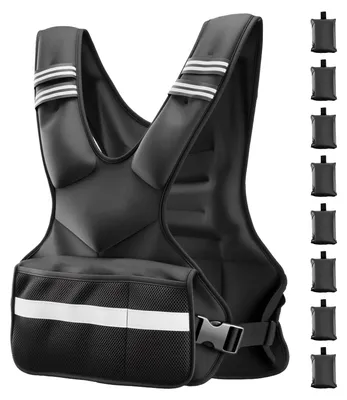 Produktbild von SucceBuy Verstellbare Gewichtsweste mit 8 x 2 lbs Gewichtsbeuteln, X-förmiges Design mit Reflektorstreifen und Schnallenriemen für Krafttraining, Laufen und Joggen in Schwarz