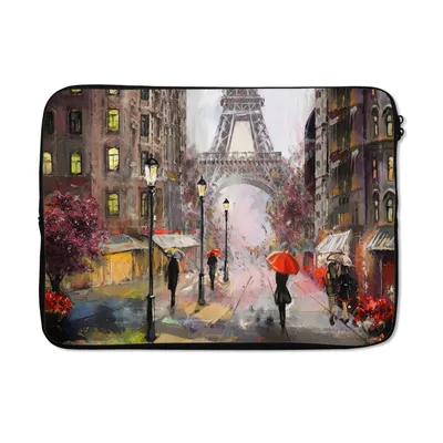 Produktbild von MuchoWow® Laptop Hülle 13 Zoll Gemälde - Paris - Eiffelturm - Regenschirm - Ölgemälde Laptoptasche - Laptophülle - Sleeve - Rundumschutz