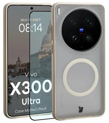 Produktbild von Schutzhülle mit Magnetring + gehärtetem Glas für Vivo X300 Ultra, Bizon MatteO Pack, Getönt-Beige