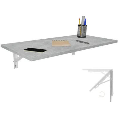 Image de Table pliante murale Plateau 80x40 cm aspect béton Table pliante Table de repas Table de cuisine murale Table de bar stable Sur pied