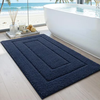 Image de Tapis de bain antidérapant en microfibre douce, absorbant, lavable en machine, pour la douche, la baignoire et les toilettes, bleu marine, 60 x 110 cm