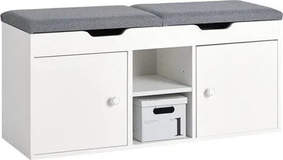 Produktbild von Famanu Schuhaufbewahrungsbank - Eingangsbank mit verstellbaren Regalen - Doppelter Sitz - Platzsparend - 100 cm x 48 cm x 34 cm
