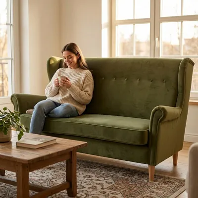 Produktbild von Schlafsofa ARI Monolit – Mit Schlaffunktion, Webstoff in Hellgrün, Family Meble, KI-generiertes Bild