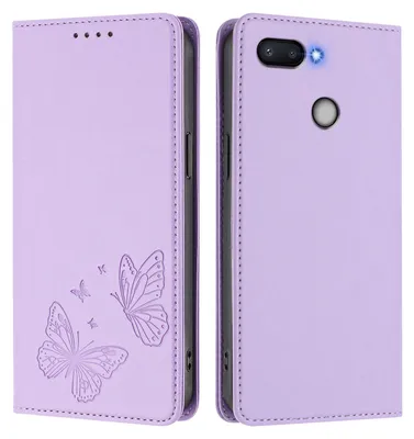 Image de Étui en cuir pour Xiaomi Redmi 6/Redmi 6A, motif papillon, étui portefeuille à rabat avec support, violet clair