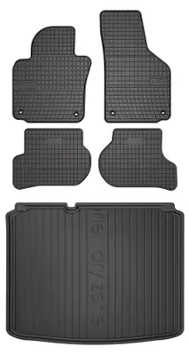 Image de Tapis en caoutchouc + bac de coffre pour Seat Leon II 2005-2012 (hayon, plancher fixe) – 5 pièces, noirs, sur mesure