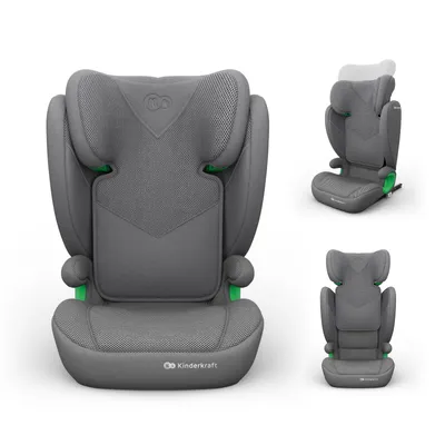Produktbild von Kinderkraft JUNIOR FIX 2 PLUS Kindersitz, Verstellbare Kopfstütze, H-GUARD, SPS, ISOFIX und Gurtmontage, Atmungsaktiver AIR FLOW Bezug, Grau