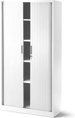 Obrázok produktu pre Kancelárska skriňa s roletou Kancelárska skriňa s roletovými dverami Kovová prášková farba 4 police 185 cm x 90 cm x 45 cm Bielo-šedá