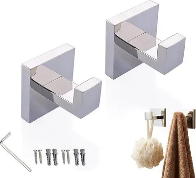Productafbeelding van Wandhaken set van 2 - zelfklevend - roestvrij staal - ideaal voor badkamer en keuken