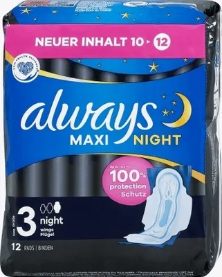 Obrázek produktu pro vždy maxi hygienická vložka Noc s křídly 10 velikost 3 12 kusů