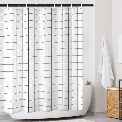 Produktbild von Duschvorhang aus Polyester, 180 x 200 cm, schnelltrocknend, wasserdicht, beschwerter Saum – waschbar, mit 12 Haken