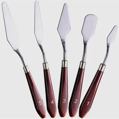 Produktbild von 5er Set Palettenmesser für Acrylmalerei, Edelstahl mit Kunststoffgriff