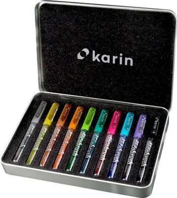 Produktbild von karin DécoBrush Metallic, Schwarz, Blau, Kupfer, Gold, Pink, Rot, Silber, Violett, Mehrfarbig, 10 Farben, Rund, Junge/Mädchen, Box