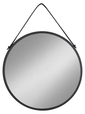 Image de Miroir mural rond Trapani en acier noir avec lanière ø60 cm