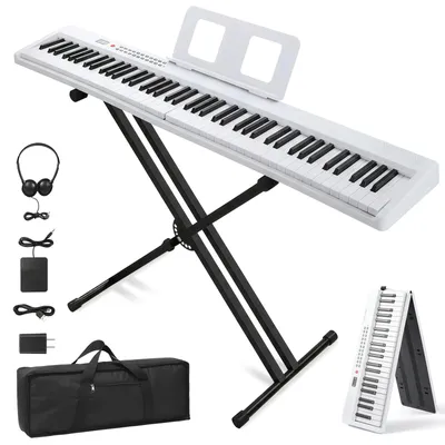 Produktbild von FCH Klappbares E-Keyboard mit 88 Tasten,halbgewichtete mit verstellbarem Ständer,Klappklavier,Bluetooth und MIDI,Digital Piano Set,Weiß