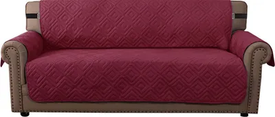 Produktbild von (3 Sitzer, Rot) wasserabweisend Sofabezug, rutschfester Couchbezug mit elastischem Riemen, Sesselbezug, weicher, gesteppter Sitz für Hunde und Haustiere