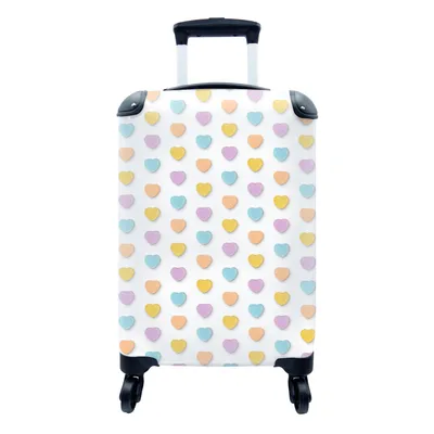 Produktbild von MuchoWow® Koffer Handgepäck Trolley Rollkoffer Kleine Reisekoffer mit 4 Rollen - Herz - Muster - Pastell - Cabin Size < 55x40x23 cm & 55x40x20 cm - Fotokoffer - Kabinenkoffer - Boardgepäck - Reise-Box - Reisekoffer - Reisegepäck - Koffer mit Bild - Trolley für Kinder