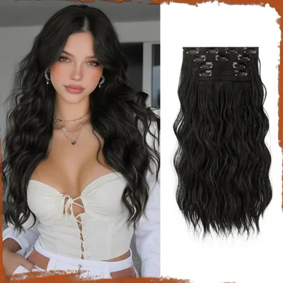 Productafbeelding van Clip-in haarverlengingen, 4 stuks, 40 cm, krullend, synthetisch, mediumbruin