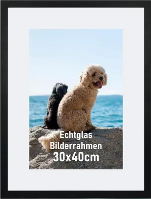 Produktbild von Kollyseek Bilderrahmen 30x40cm Echtglas Holzrahmen schwarz