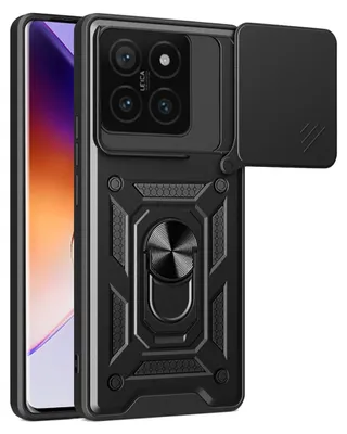Productafbeelding van MobyDefend Hoesje - Geschikt voor Xiaomi 14T  -  Pantsercase Met Draaibare Ring - Zwart