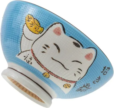 Produktbild von Große japanische Ramenschale in Blau – Durchmesser 17,5 cm – Volumen 1000 ml – Katze Maneki Neko – Reisschale für Frühstück und Suppe – Asiatische Deko und Geschenkidee