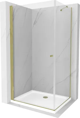 Produktbild von Mexen Pretoria kippbare Duschabtrennung 70 x 80 cm, Transparent, Gold + Duschwanne Flat - 852-070-080-50-00-4010