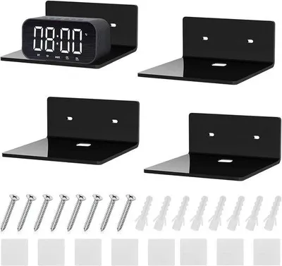 Produktbild von Famanu Set aus 4 kleinen schwarzen schwebenden Acrylregalen - 10 cm - multifunktional für Bücher - Dekoration oder Küche - Japandi Stil