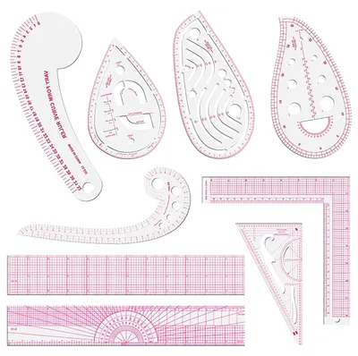 Productafbeelding van Naailinialen Set - Patroongereedschap - Kleding Ontwerpen - 9 Gebogen Stijlen - 30.5 cm Lengte - Transparant