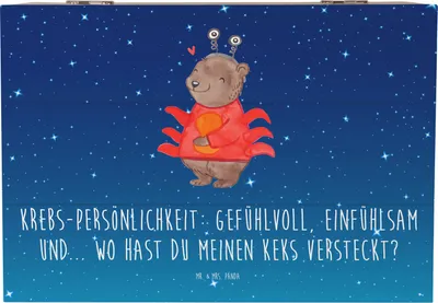 Produktbild von Mr. & Mrs. Panda Holzbox Krebs Gefühlswelt 22 x 15 cm - Sternenhimmel Blau - Geschenk, Schatzkiste, Keks Spruch, Box, Geschenke Sternzeichen, fotobox, Geschenkbox