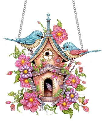Produktbild von Diamant Painting Anhänger Acrylbrett mit Kette 20x20cm Vogel Fensterbilder Deko Set DIY Kristall Malerei