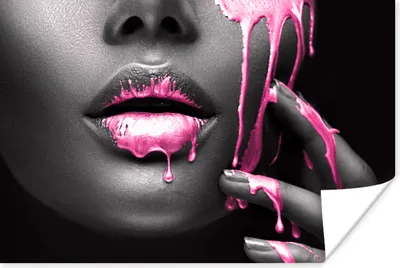Produktbild von MuchoWow® Poster Lippen - Rosa - Schwarz 120x80 cm - Bilder