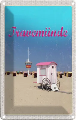 Produktbild von vianmo Blechschild 30x20 cm Travenmünde Strand Strankörbe DLRG Bildmotiv Reisemotiv Abenteuer Reisen Urlaub