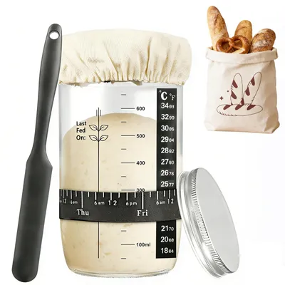 Sauerteig Starter Set 730 ml mit Brotbeutel, Thermometer & Spatel
