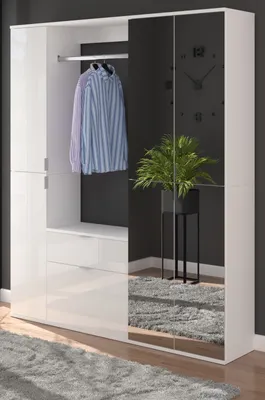 Produktbild von Garderobe SystemX in weiß Hochglanz Garderoben- und Schuhschrank mit Spiegeltür 152 x 193 cm