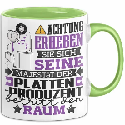 Produktbild von Plattenproduzent Geschenk Tasse Lustiger Spruch Erheben Sie Sich Der Plattenproduzent Betritt den Raum (Grün)