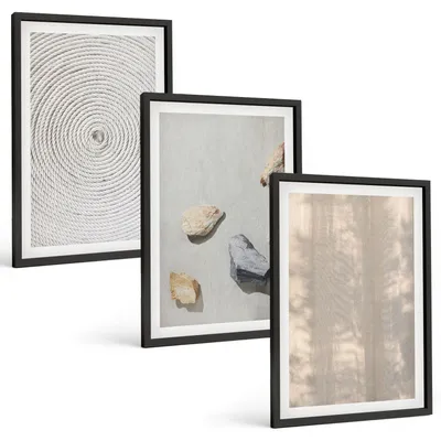 Produktbild von Bilder Set 3-teilig im schwarzen Rahmen – Wandbilder 3 Stück – gerahmte Poster für Wohnzimmer, Schlafzimmer und Flur – 40x60 cm – Boho-Naturtexturen und -Strukturen