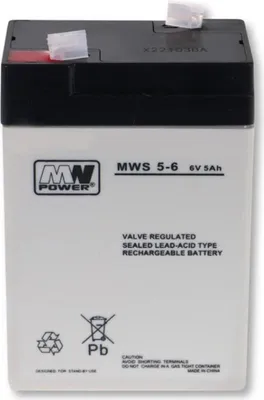 Produktbild von MW Power MWS 5-6, Plombierte Bleisäure (VRLA), 6 V, 1 Stück(e), Schwarz, Weiß, 5 Ah, 50 A