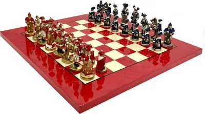 Produktbild von Italienische Schachfiguren Landsknecht + Schachbrett Weiss/Rot 42