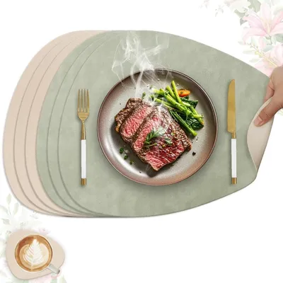 Produktbild von Kunstledertischset 6 Stück 41 x 33 cm Oval Wasserdicht Und Wendbar Für Tischdekoration