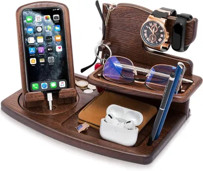 Produktbild von Omgoods – Holz-Telefonladestation mit Schlüsselhalter