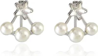 Produktbild von Frauen Faux Perle Stern Strass Ohr Jacke Abend Party Ohrringe Schmuck Geschenk-Silber