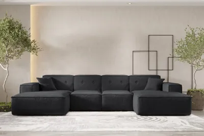 Produktbild von Wohnlandschaft Sofa U-Form CESINA in Stoff Ascot Bukla Schwarz