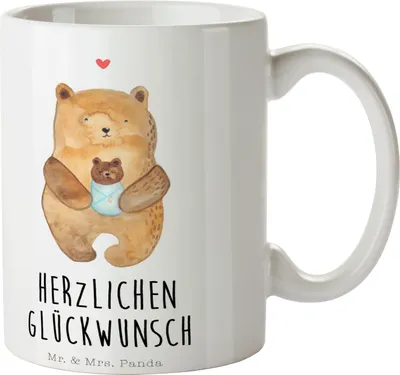 Produktbild von Mr. & Mrs. Panda Becher Bär Baby - Weiß - Geschenk, Teddy, Mutter, Tasse, haferl, Geburt, Teetasse, Geburtstag, Kaffeebecher, Kaffeetasse, Nichte