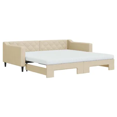 Image de vidaXL Lit de jour extensible avec matelas Crème 100x200 cm Tissu