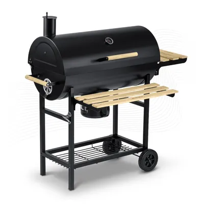 Produktbild von Garten-Holzkohlegrillfass mit Kamin, Ablagen, Thermometer und Ascheschale Berdsen BD-895 schwarz