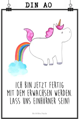 Produktbild von Mr. & Mrs. Panda Bild Einhorn Pupsen DIN A0 - Weiß - Geschenk, Kunstdruck, Glitzer, drucke, Unicorn, Spaß, Freundin, Regenbogen, Posterdruck, wanddeko, Wandbild
