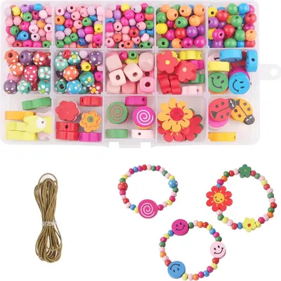 Produktbild von Bunte Holzperlen, 400 Stück Holzperlen Zum Auffädeln, Perlen Zum Auffädeln Kinder, Smiley Gesichts Holzperlen, Für Diy Armbänder Halsketten, Schmuck Basteln Geschenk