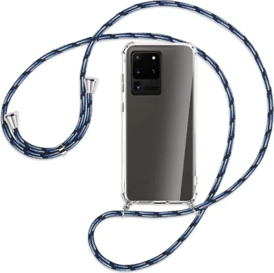 Produktbild von Handykette Backcover-Schutzhülle mit Band (Metall silberfarben) für Samsung Galaxy S20 Ultra - Blautöne