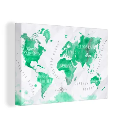 Produktbild von OneMillionCanvasses® - Leinwandbilder - 150x100 cm, Weltkarte - Ölfarbe - Grün, Wandbilder Kunstdruck Wanddekoration